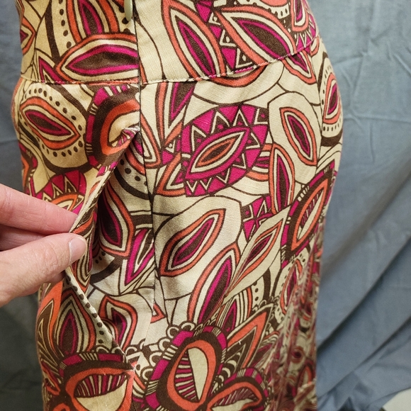 A-Line Ruffle Hem Skirt with Pockets Floral/Leaf Pink, Fuchsia, Brown Size 12 - Picture 4 of 6